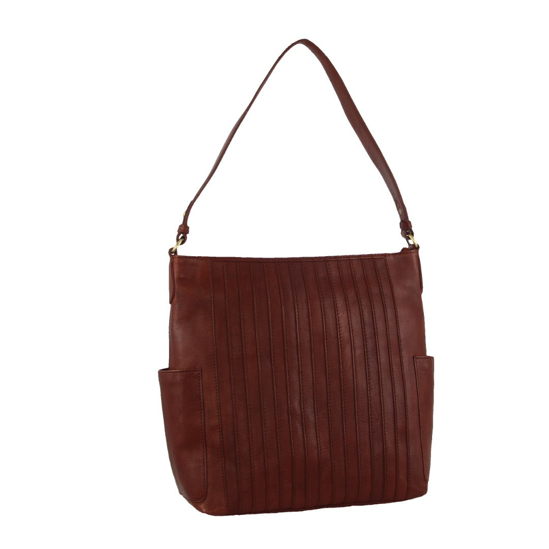 Pierre Cardin Ladies Leather Stitch-design Hobo Bag in Tan