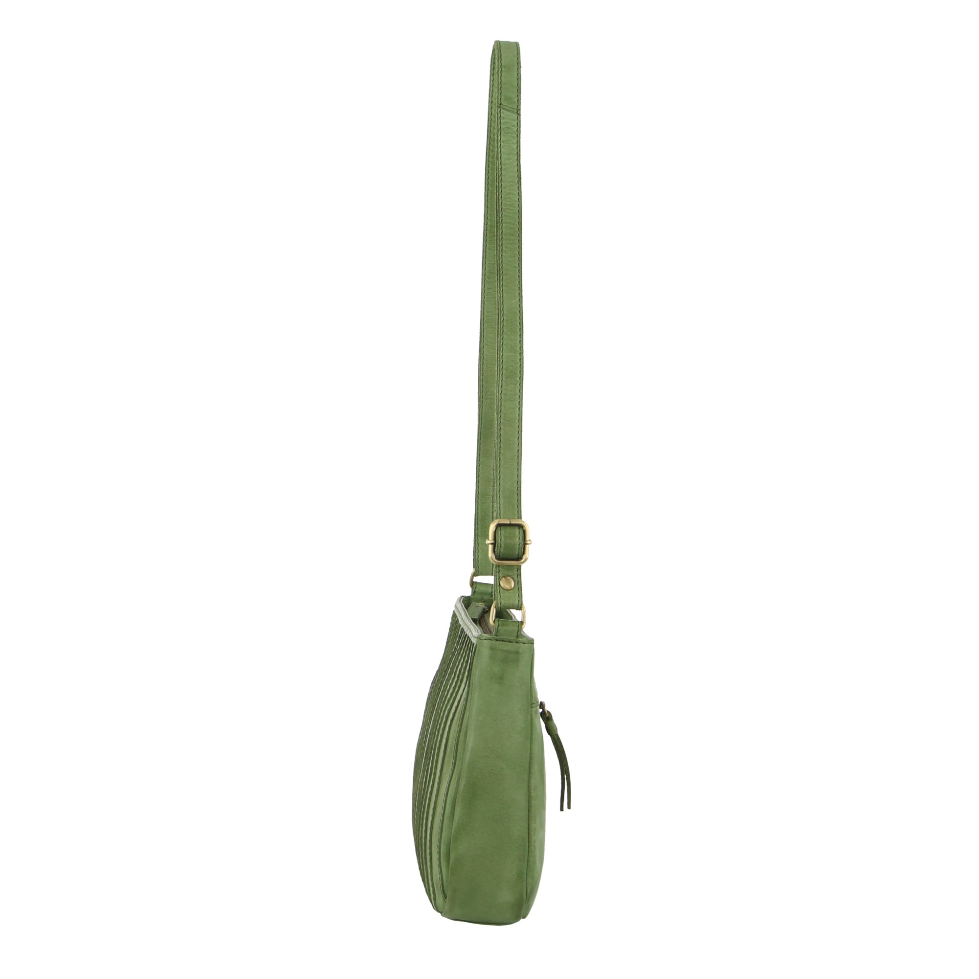 Pierre Cardin Ladies Leather Stitch-design Crossbody Bag in Green