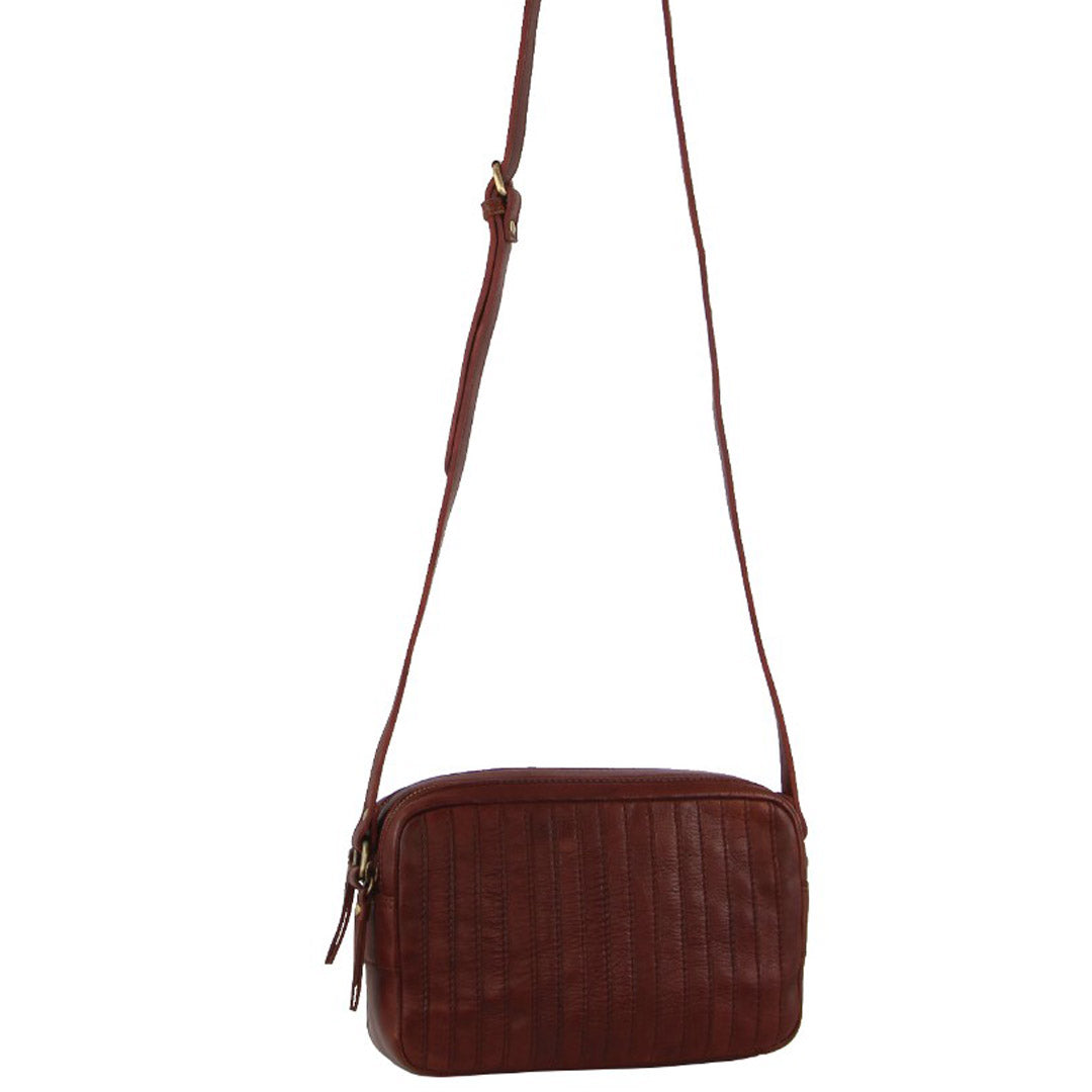 Pierre Cardin Ladies Leather Double Zip Bag in Tan
