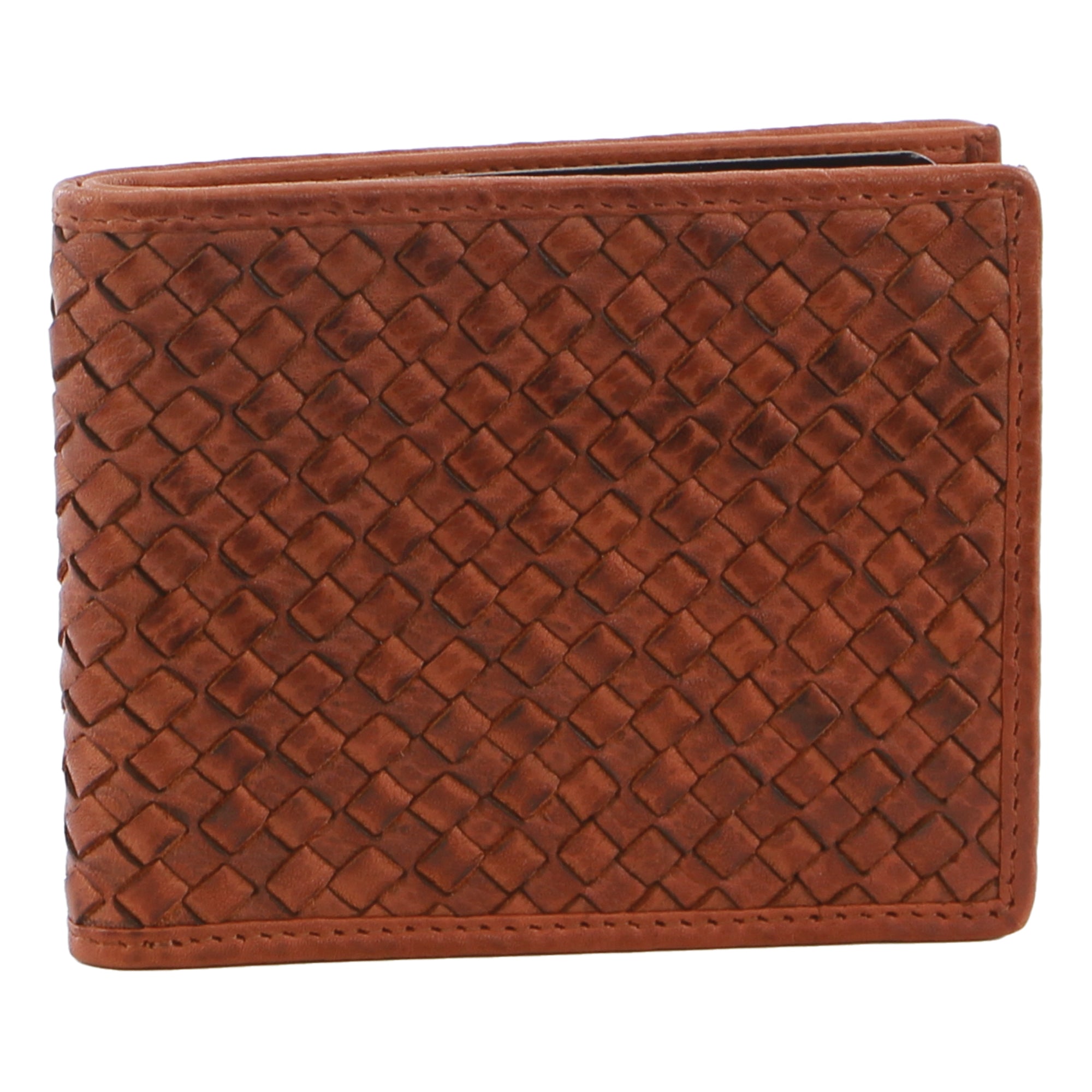 Pierre Cardin Woven Embossed Leather Bi-Fold Wallet in Cognac