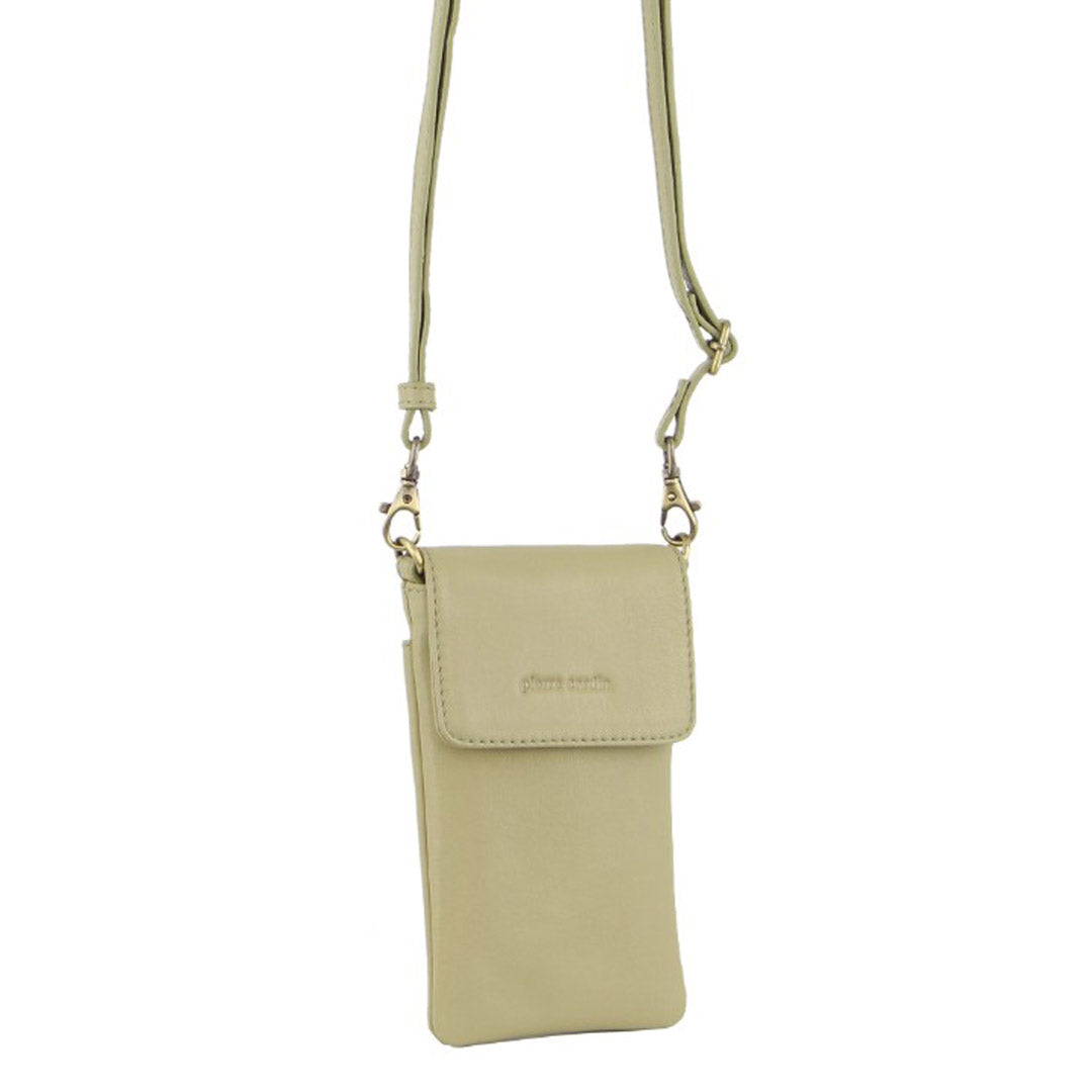 Pierre Cardin Leather Ladies Phone Cross-Body Bag in Sand