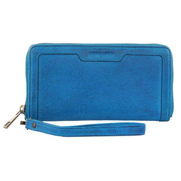 Pierre Cardin Women's Leather Zip around wallet w/Wristlet in Aqua (PC 3630)