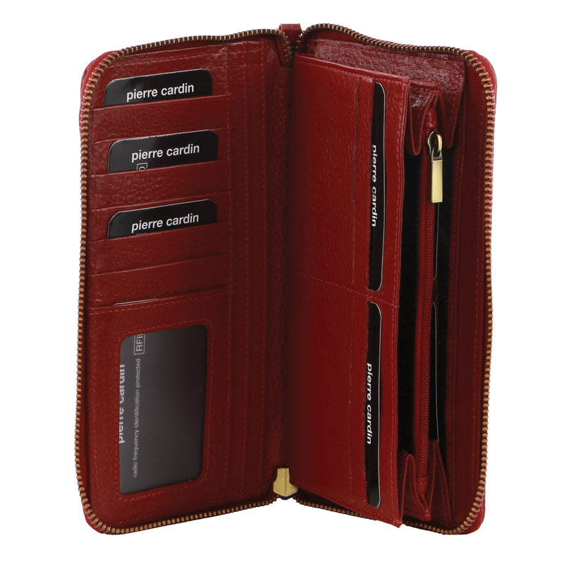 Pierre Cardin Women's Leather Zip around wallet w/Wristlet in  Red (PC 3630)