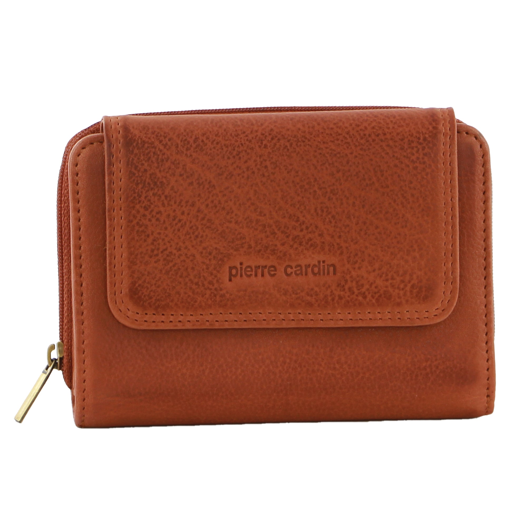 Pierre Cardin Women's Leather Compact Bi-Fold Tab Wallet in Cognac