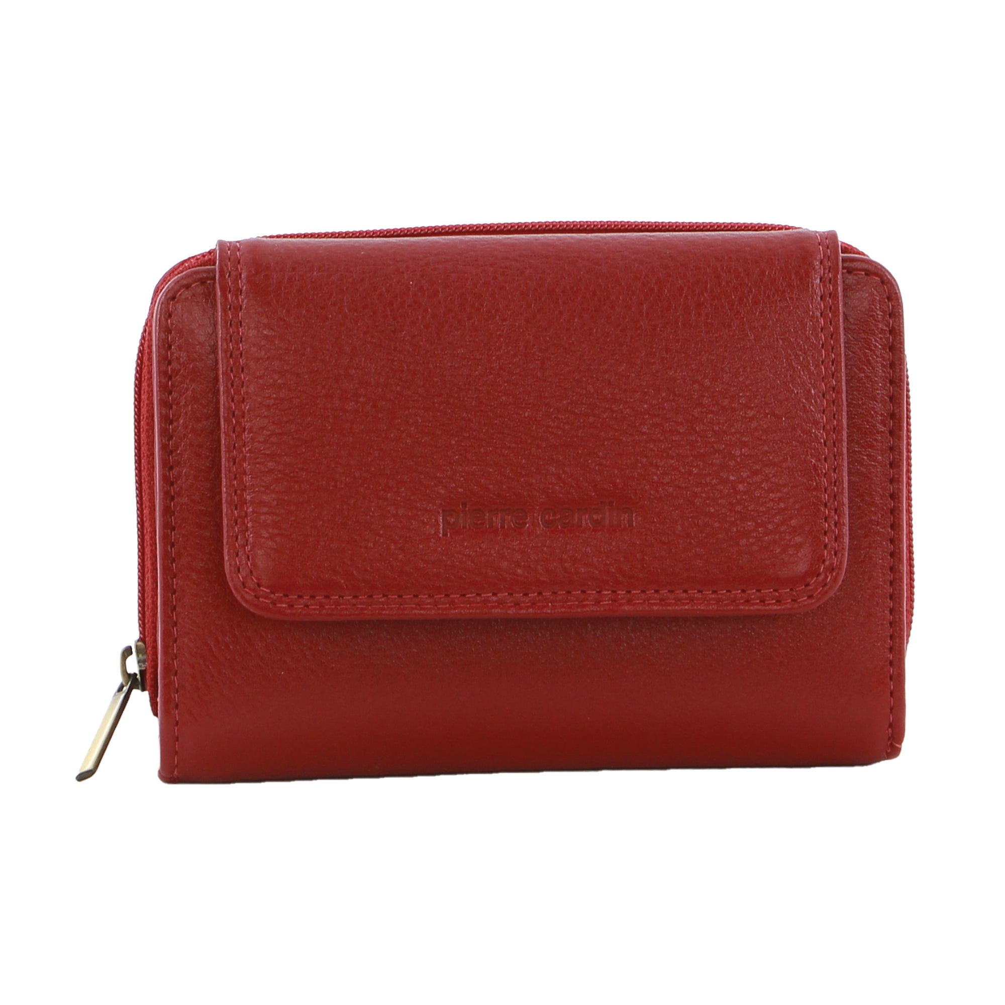 Pierre Cardin Women's Leather Compact Bi-Fold Tab Wallet in Red
