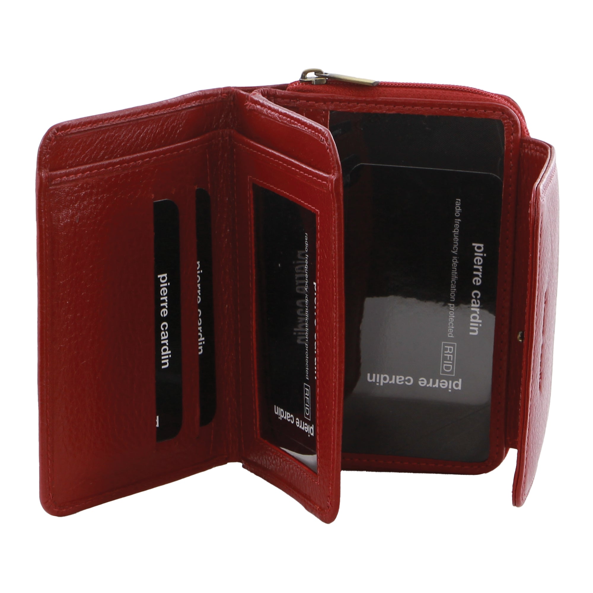 Pierre Cardin Women's Leather Compact Bi-Fold Tab Wallet in Red
