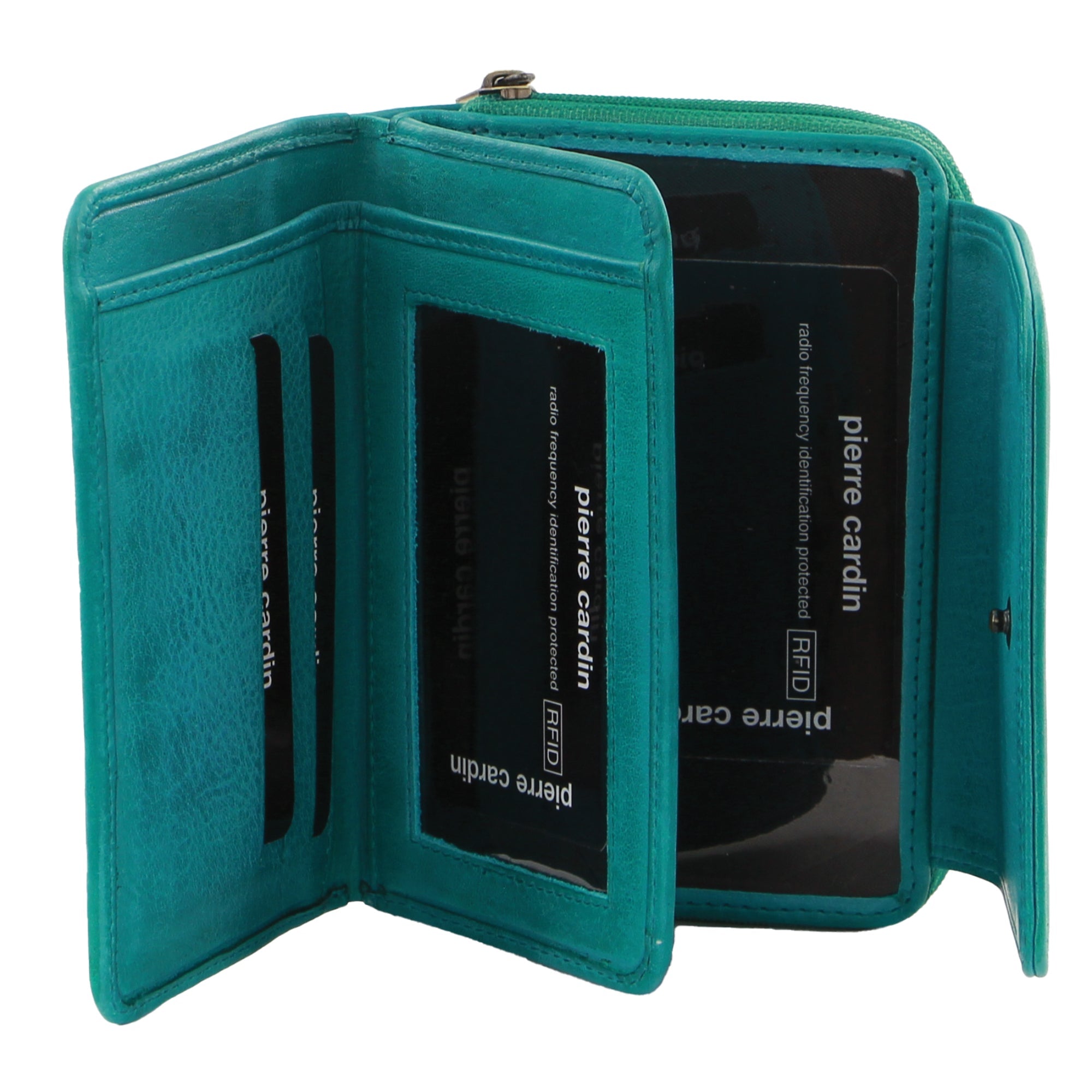 Pierre Cardin Women's Leather Compact Bi-Fold Tab Wallet in Turquoise