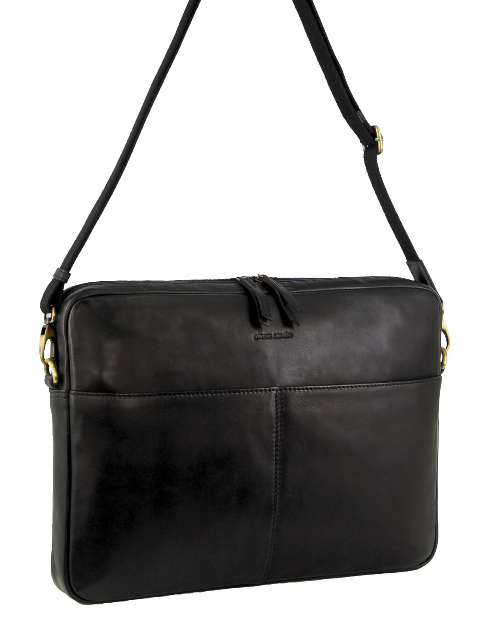 Pierre Cardin Men's Italian Leather Business/Computer Bag in Black