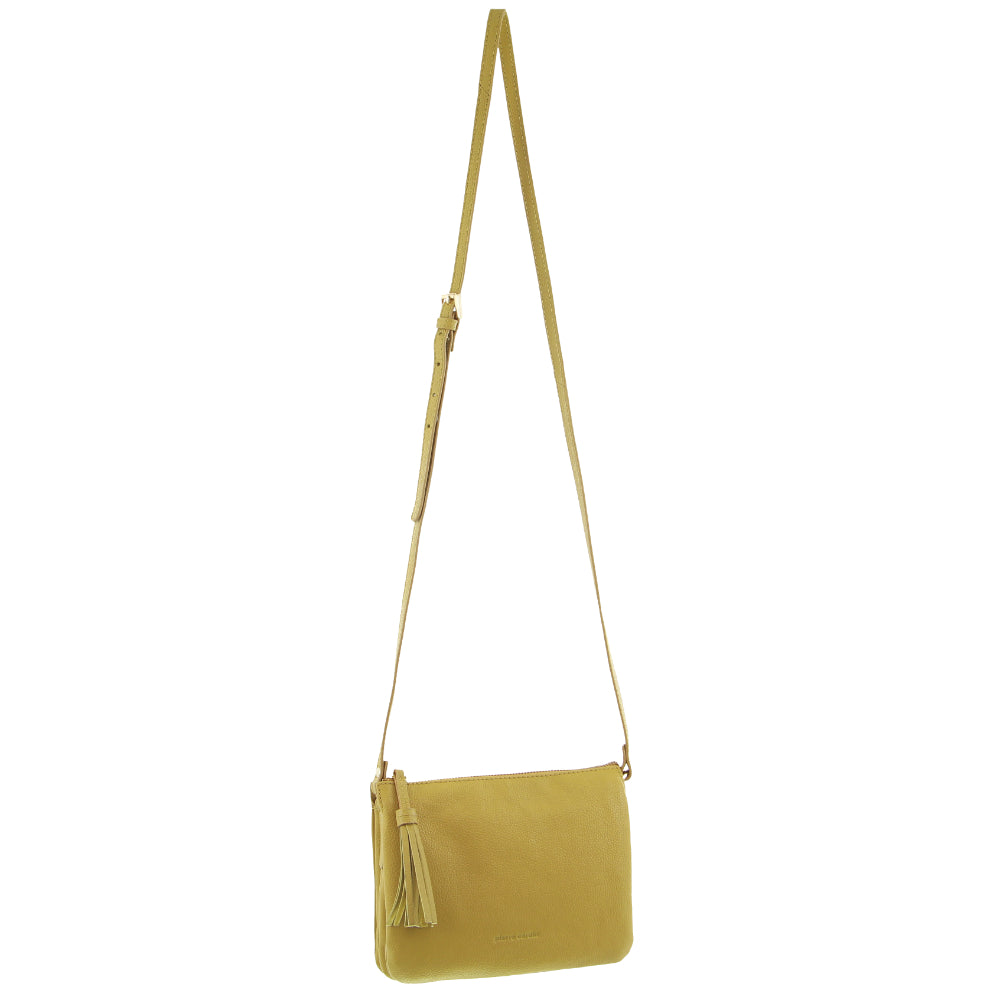 Pierre Cardin Leather Tassel Crossbody Bag in Yellow