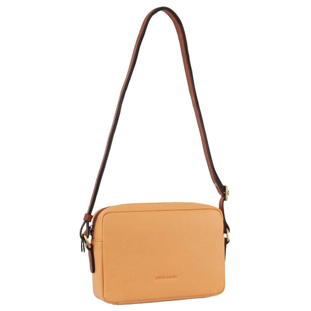 Pierre Cardin Leather Classic Square Crossbody Bag in Apricot