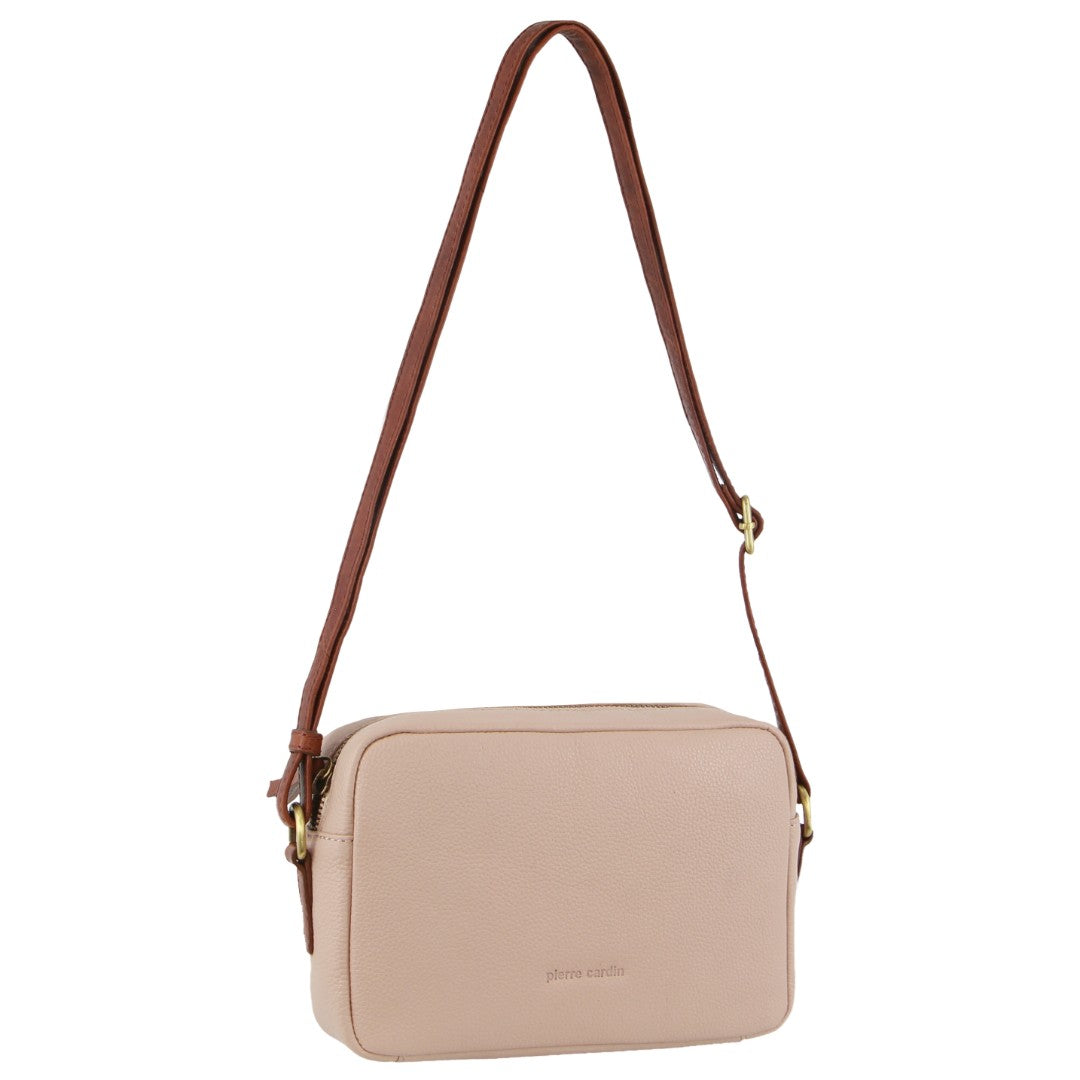 Pierre Cardin Leather Classic Square Crossbody Bag in Nude