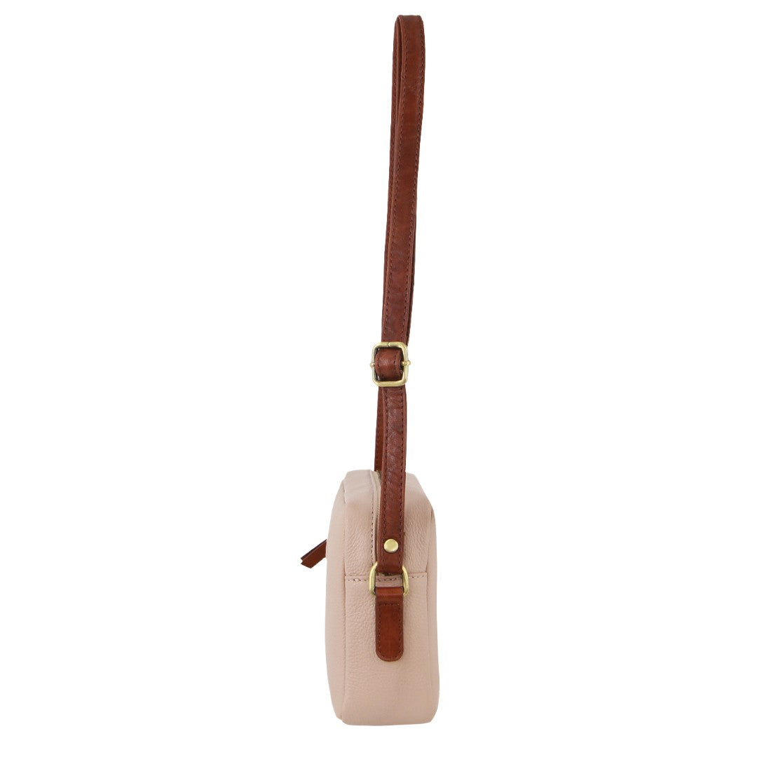 Pierre Cardin Leather Classic Square Crossbody Bag in Nude