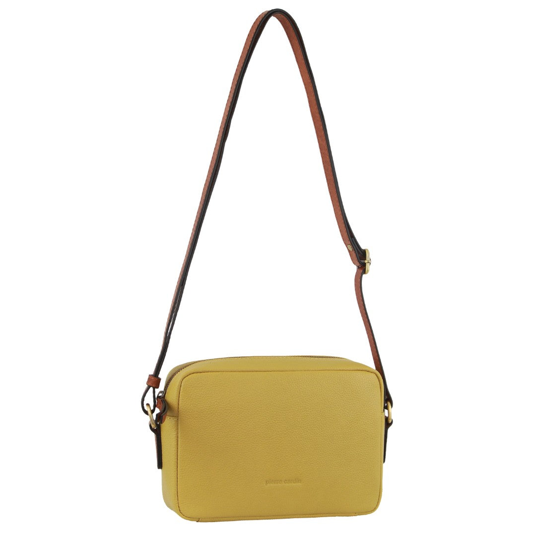 Pierre Cardin Leather Classic Square Crossbody Bag in Zinc Yellow
