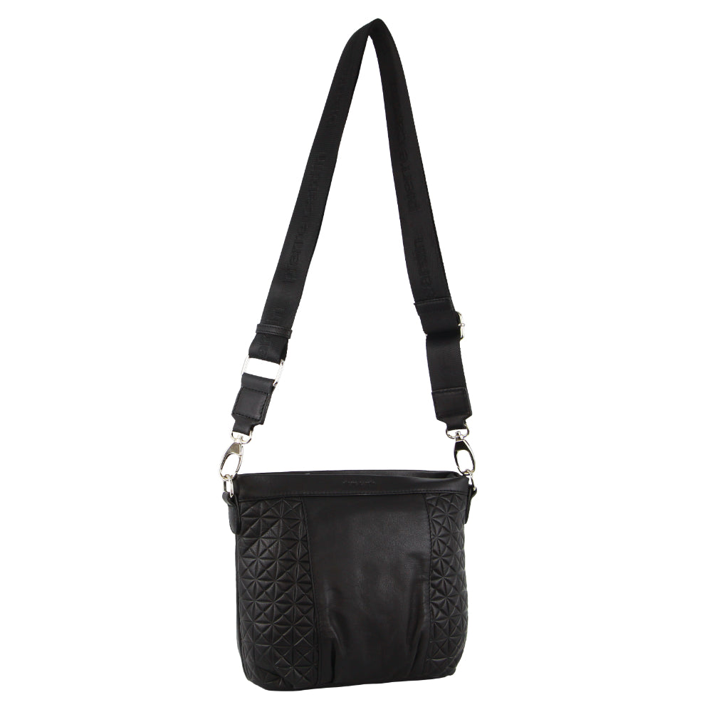 Pierre Cardin Webbing Strap Leather Crossbody Bag in Black