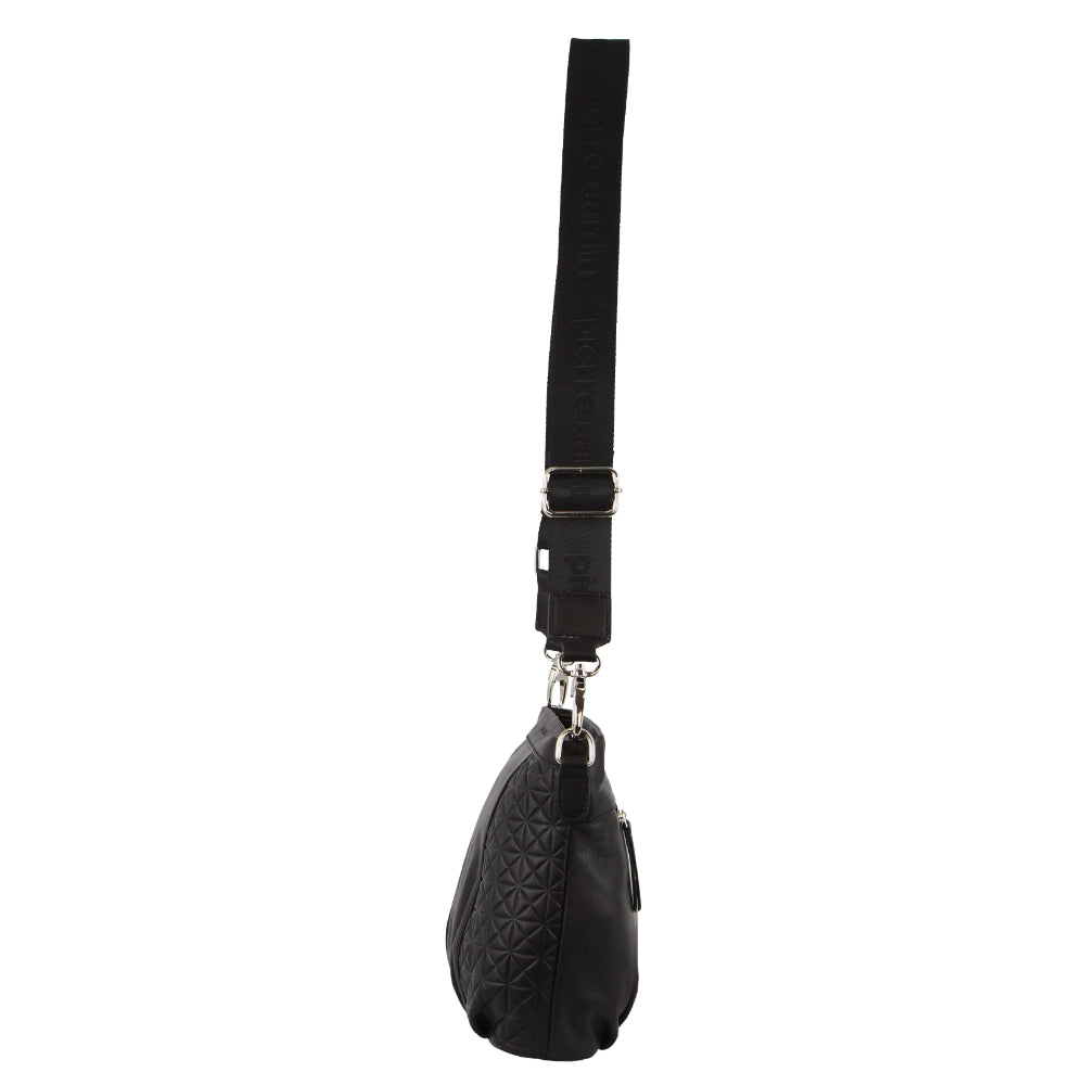 Pierre Cardin Webbing Strap Leather Crossbody Bag in Black