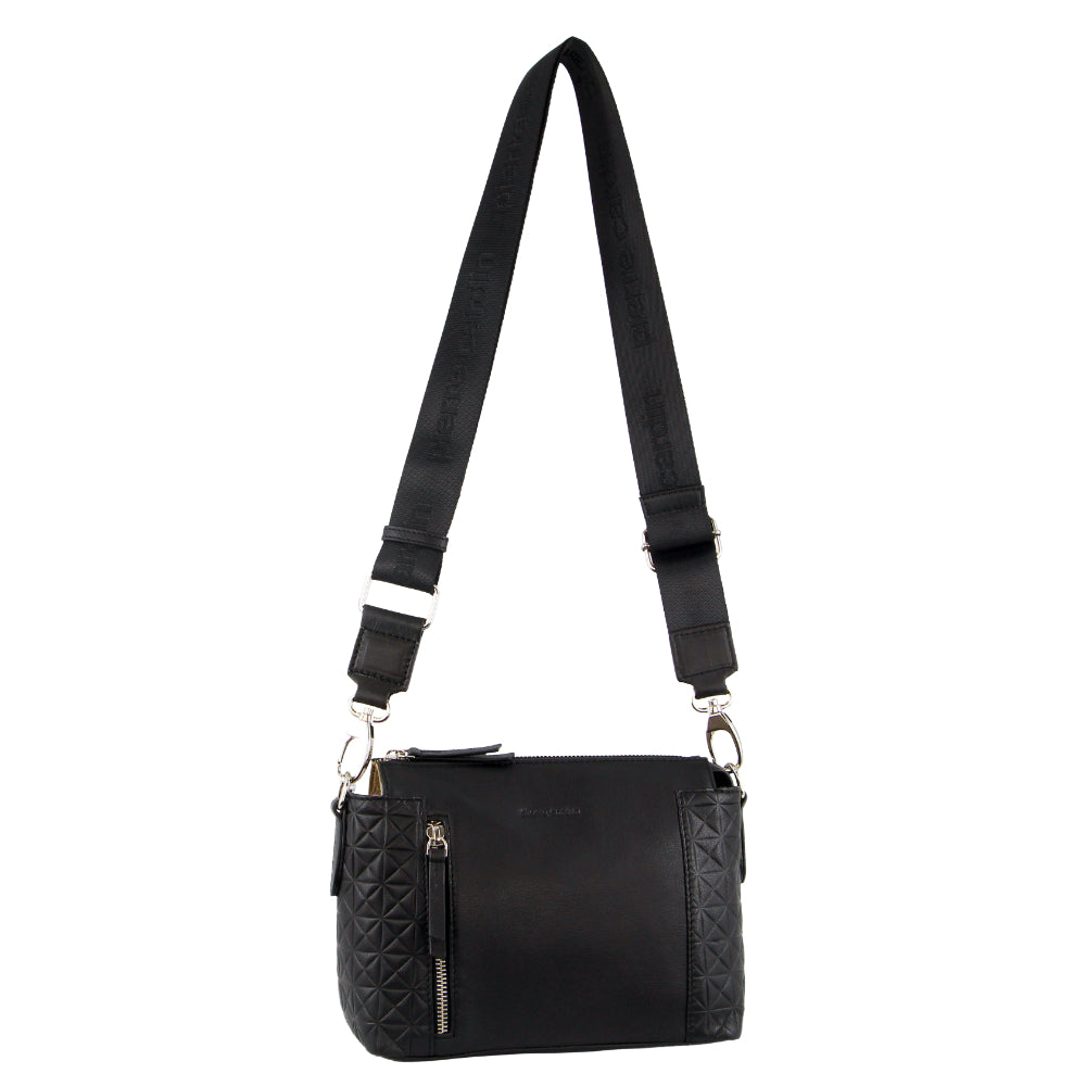 Pierre Cardin Leather Ladies Square Crossbody Bag in Black