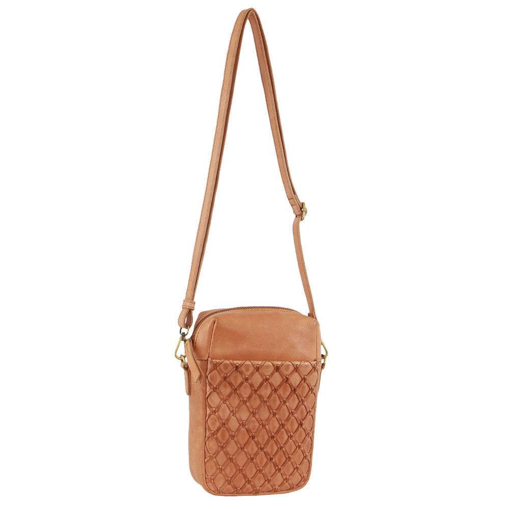 Pierre Cardin Leather Embossed Phone Crossbody Bag in Apricot