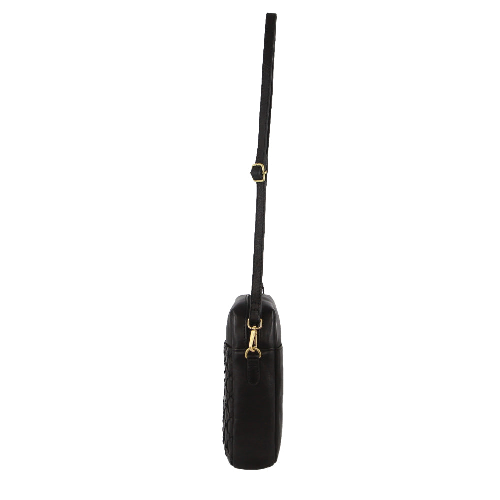 Pierre Cardin Leather Embossed Phone Crossbody Bag in Black