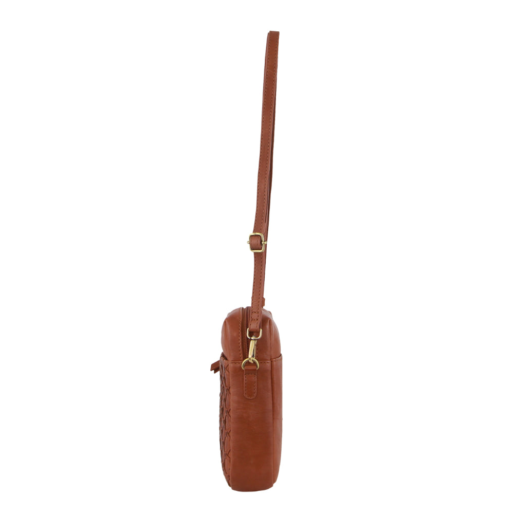 Pierre Cardin Leather Embossed Phone Crossbody Bag in Tan
