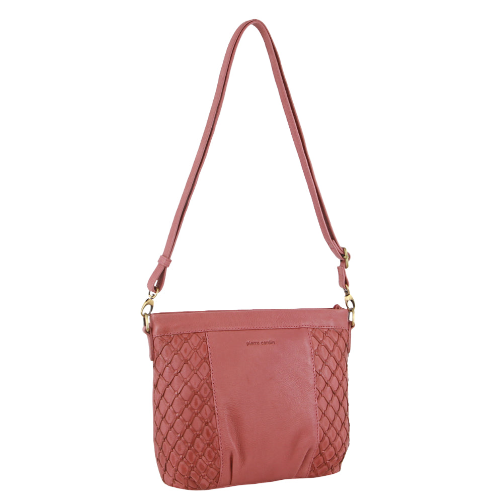 Pierre Cardin Leather Embossed Crossbody Bag in Apricot