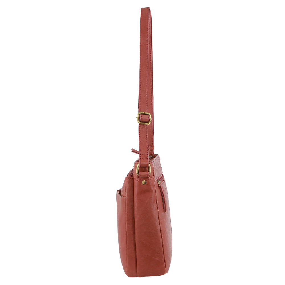 Pierre Cardin Leather Woven-Stich Design Crossbody Bag in Marsala