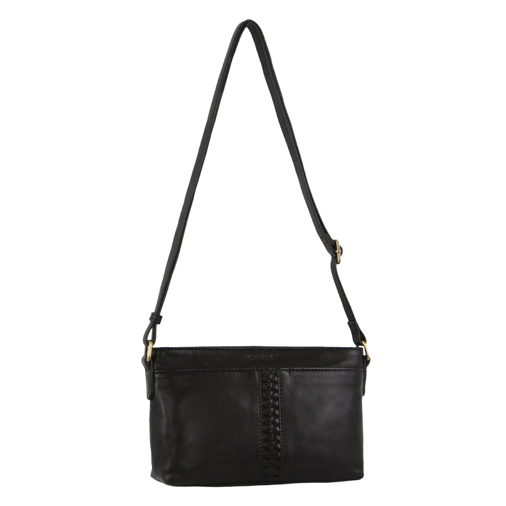 Pierre Cardin Leather Woven Design Crossbody Bag in Black