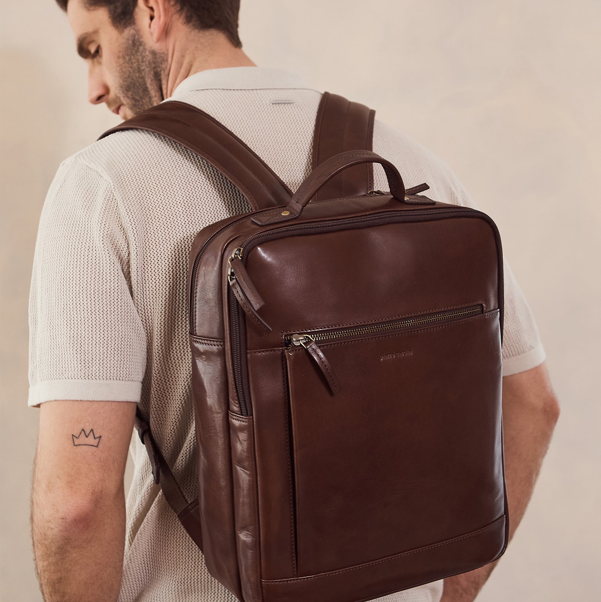Pierre Cardin Leather Business/Laptop Backpack