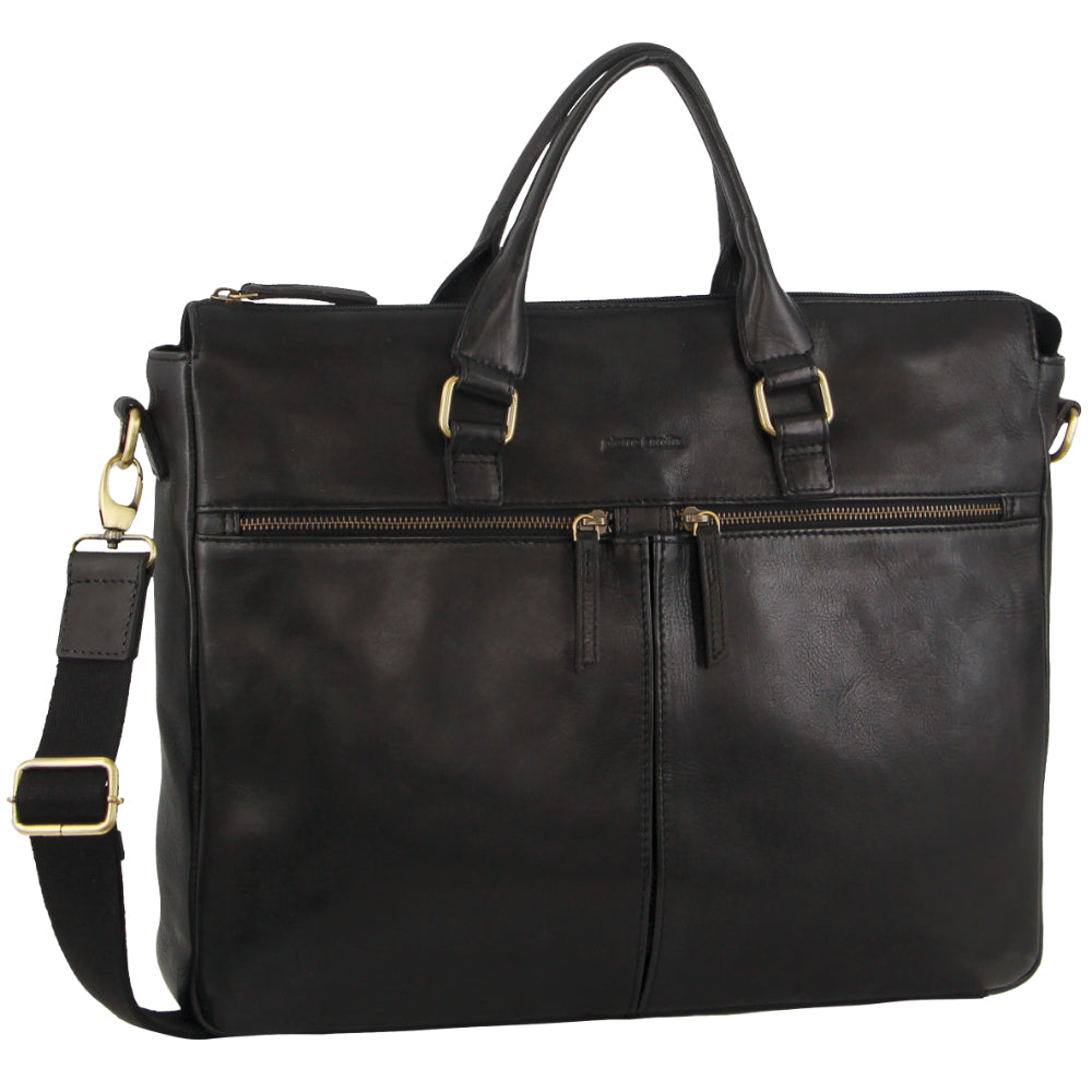 Pierre Cardin Men's Italian Leather Business Briefcase/Messenger Bag in Black