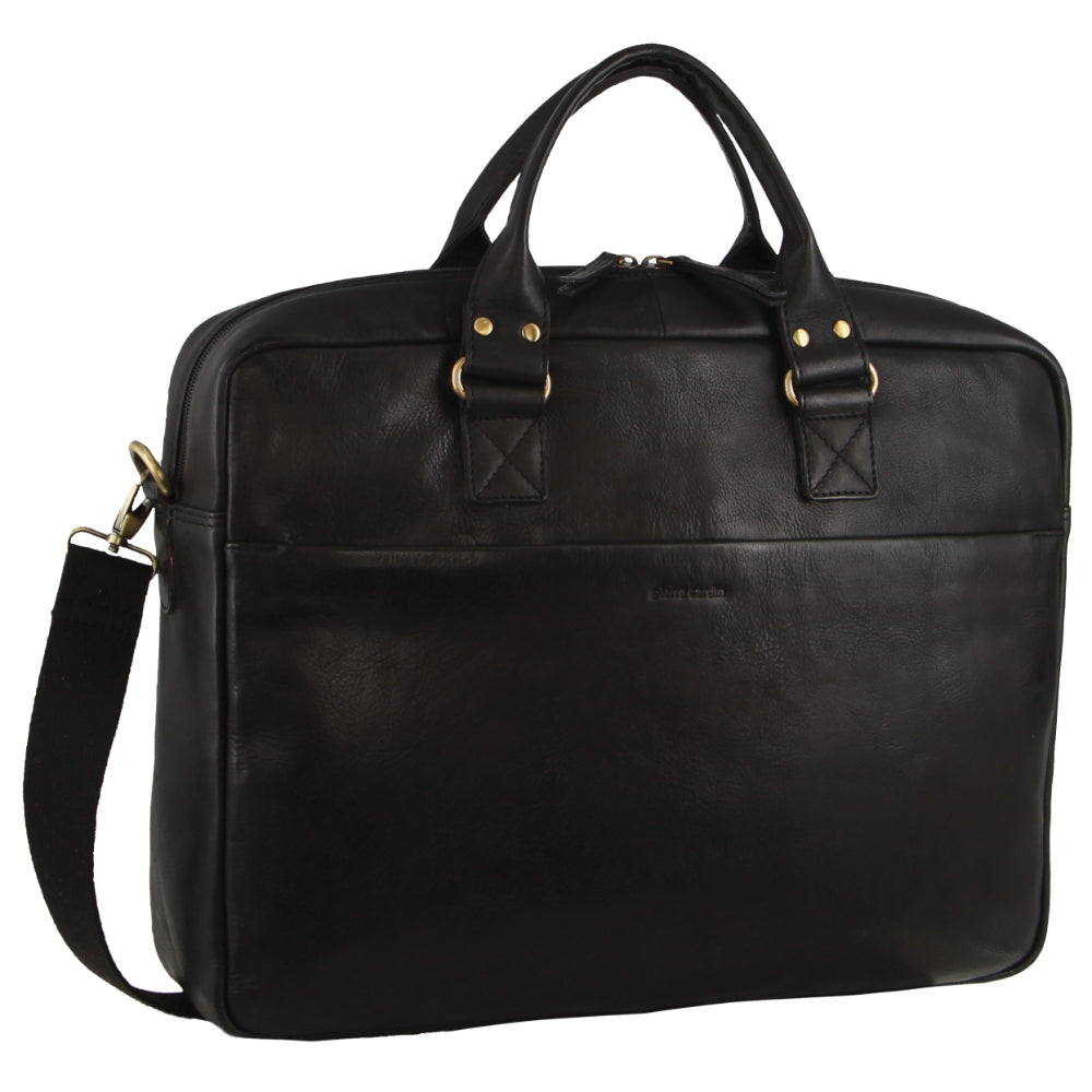 Pierre Cardin Men's Italian Leather Computer Bag in Black