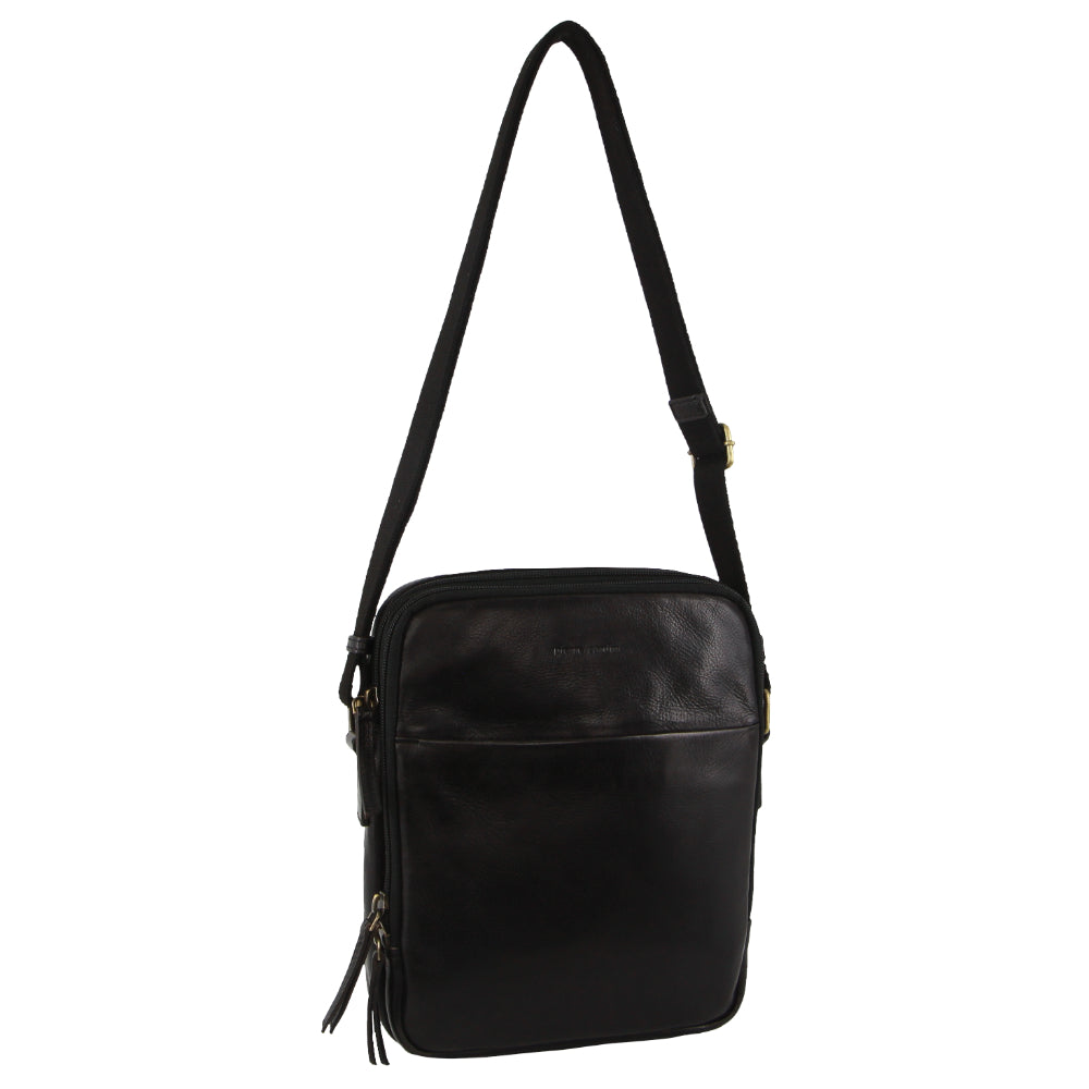 Pierre Cardin Leather Unisex Cross-Body Bag in Black