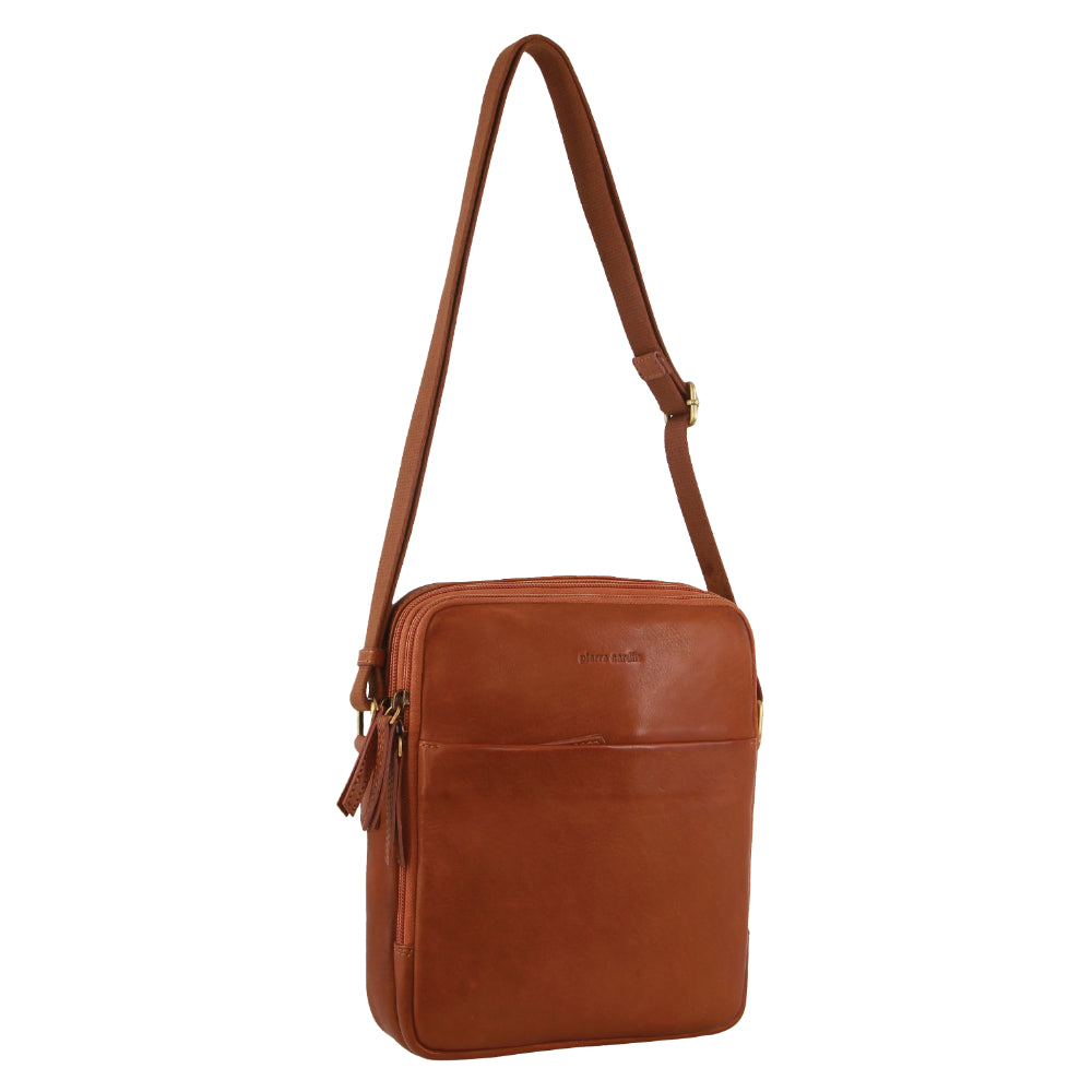 Pierre Cardin Leather Unisex Cross-Body Bag in Cognac