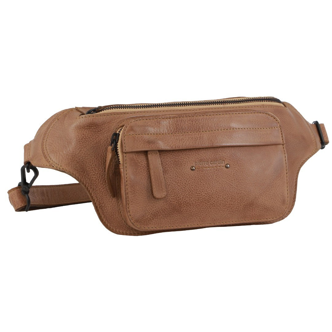 Pierre Cardin Leather Rustic Belt Bag in Cognac