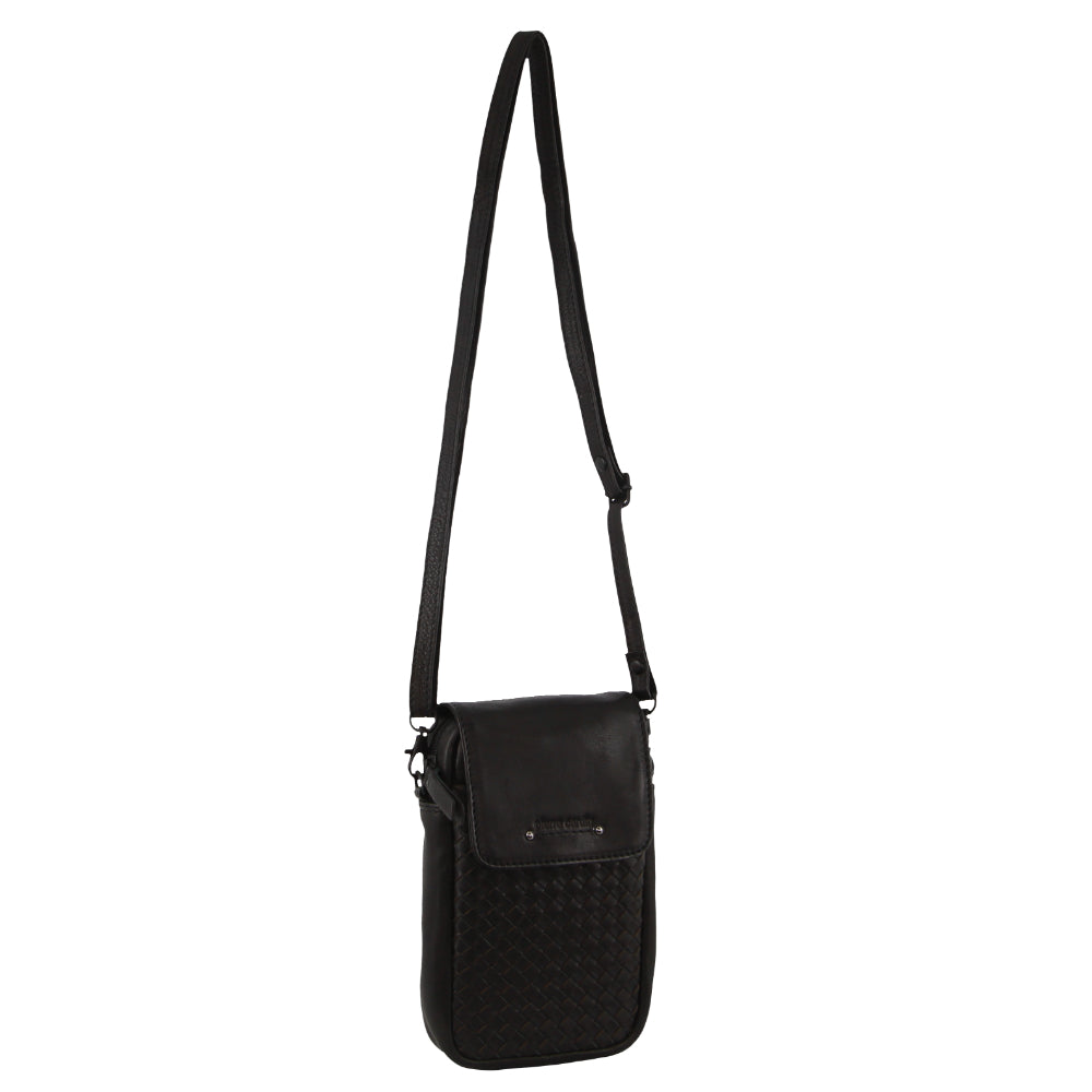 Pierre Cardin Leather  Embossed Woven Ladies Wallet Bag in Black