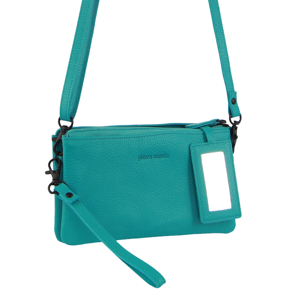 Pierre Cardin Leather Multiway Cross-Body Bag in Turquoise