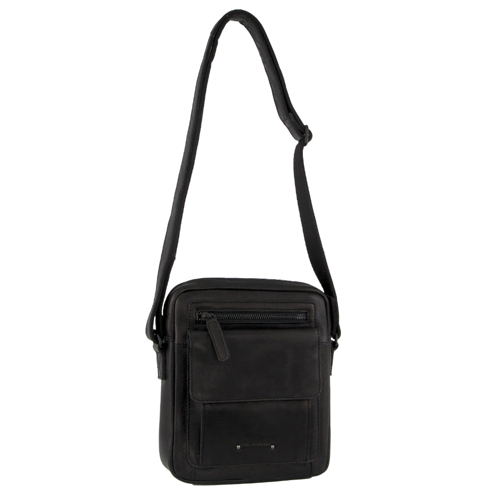 Pierre Cardin Leather Men's Multi-Compartment Cross-Body Bag in Black