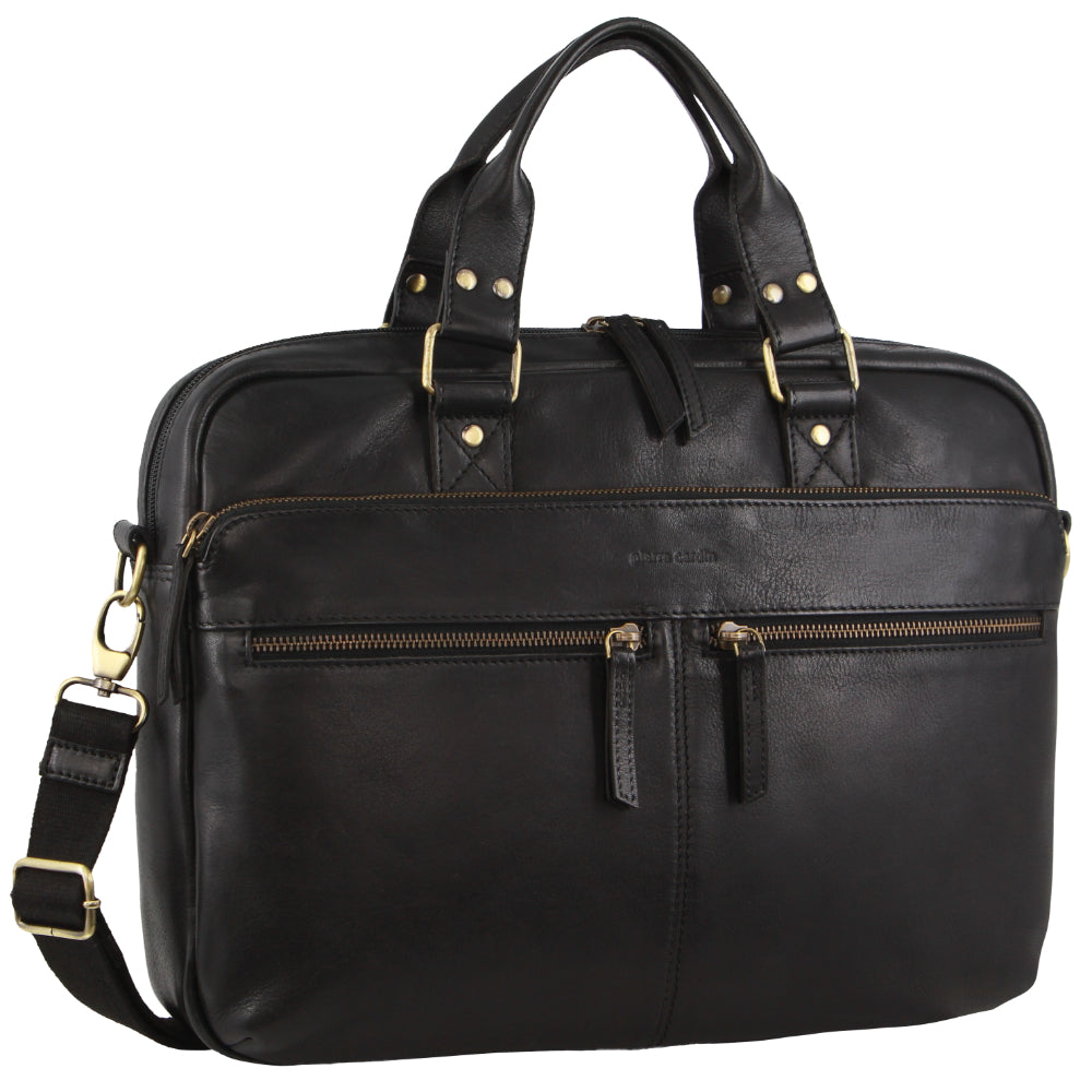 Pierre Cardin Multi-Compartment Leather Computer Bag