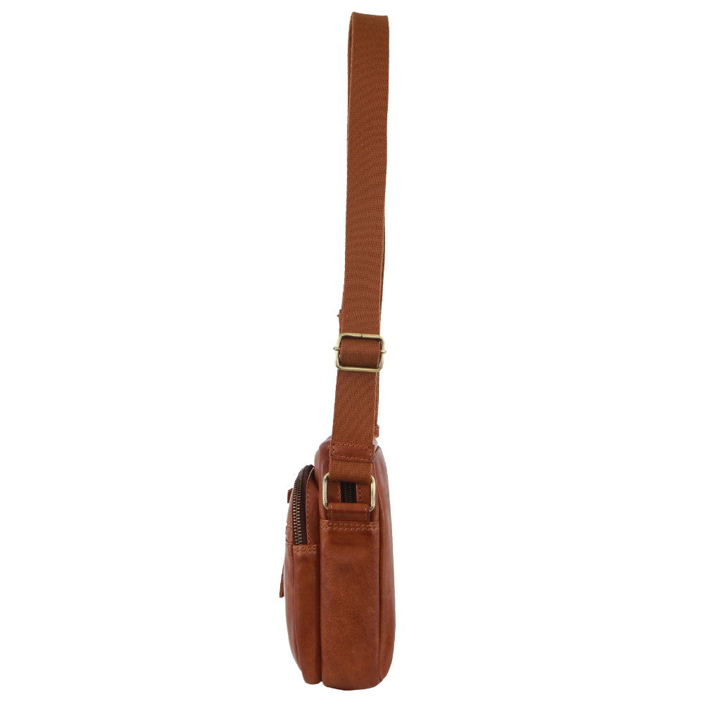 Pierre Cardin Men's Italian Leather Cross-Body Bag in Cognac