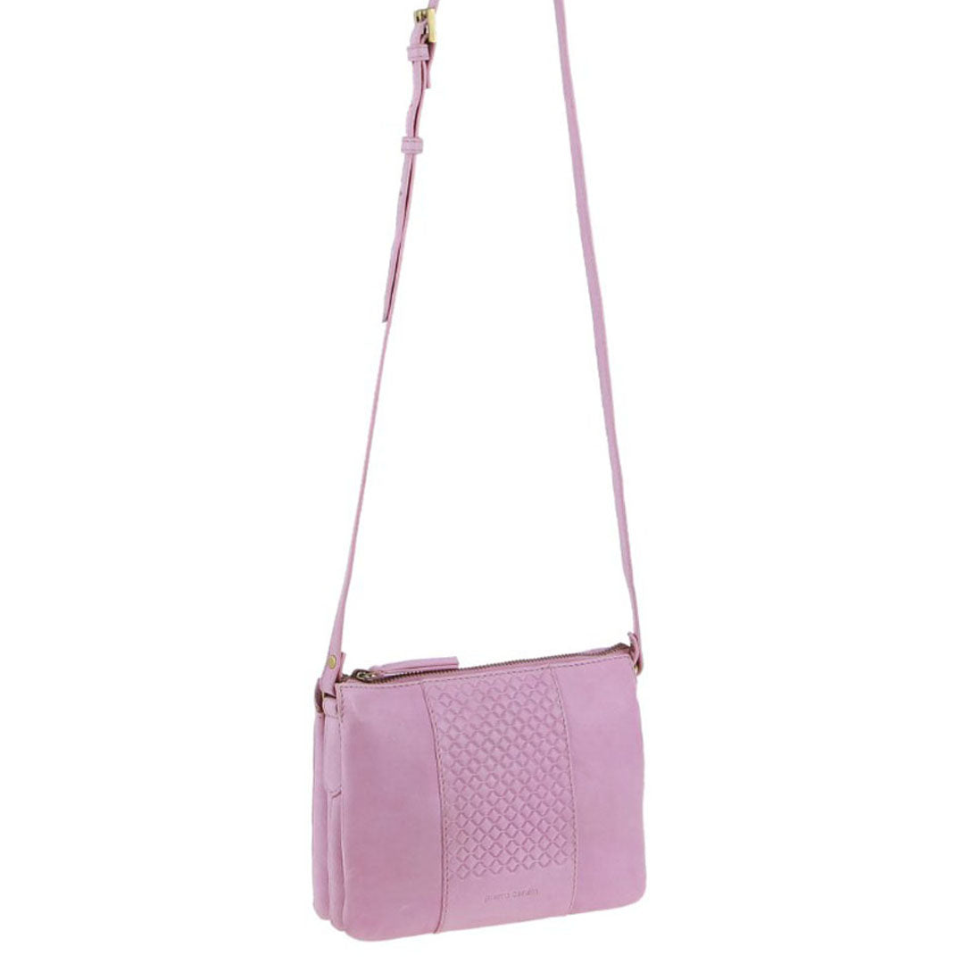 Pierre Cardin Leather Diamond Pattern Embossed Crossbody Bag in Pink