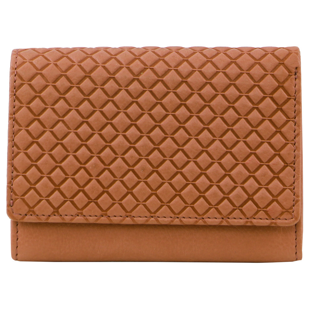 Pierre Cardin Leather Tri-fold Diamond Pattern Emboss Ladies Wallet in Apricot