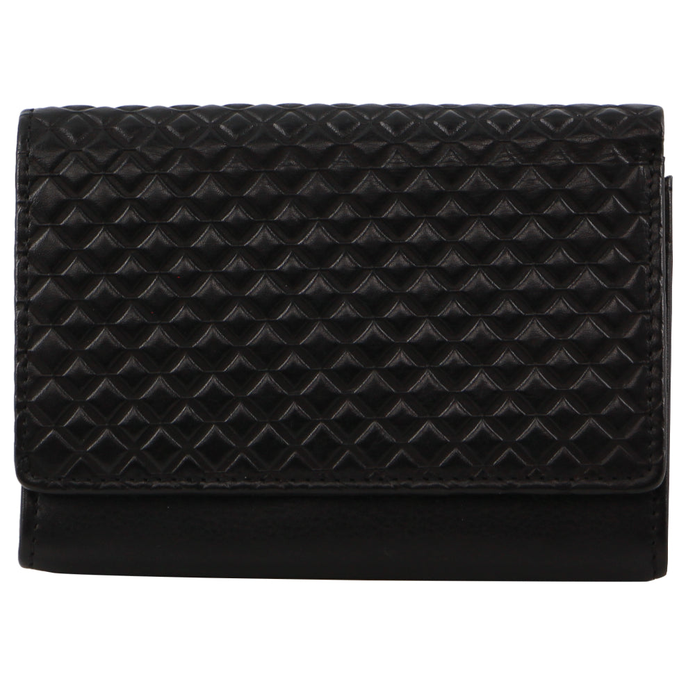 Pierre Cardin Leather Tri-fold Diamond Pattern Emboss Ladies Wallet in Black