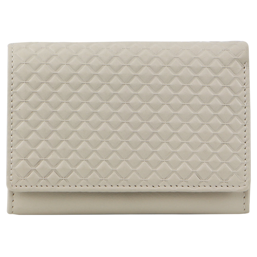Pierre Cardin Leather Tri-fold Diamond Pattern Emboss Ladies Wallet in Bone