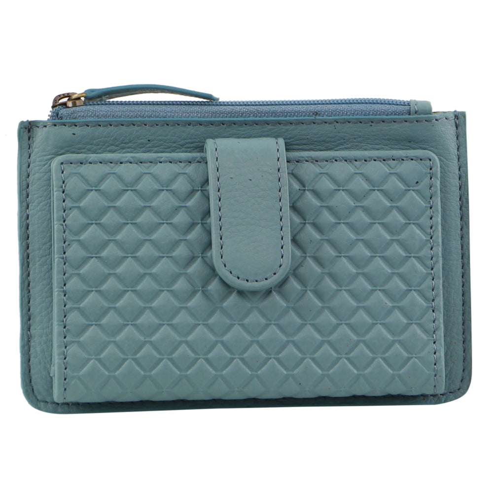 Pierre Cardin leather Diamond Pattern Emboss Zip Purse Wallet in Blue