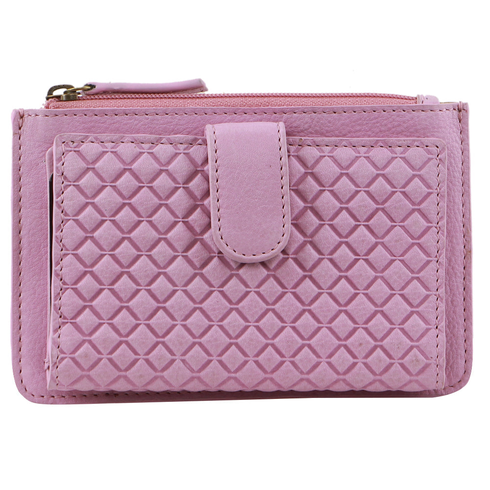 Pierre Cardin leather Diamond Pattern Emboss Zip Purse Wallet in Pink