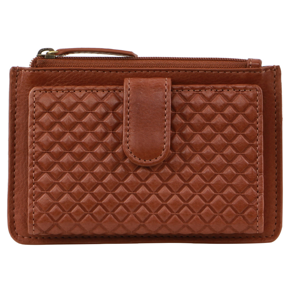 Pierre Cardin leather Diamond Pattern Emboss Zip Purse Wallet in Tan
