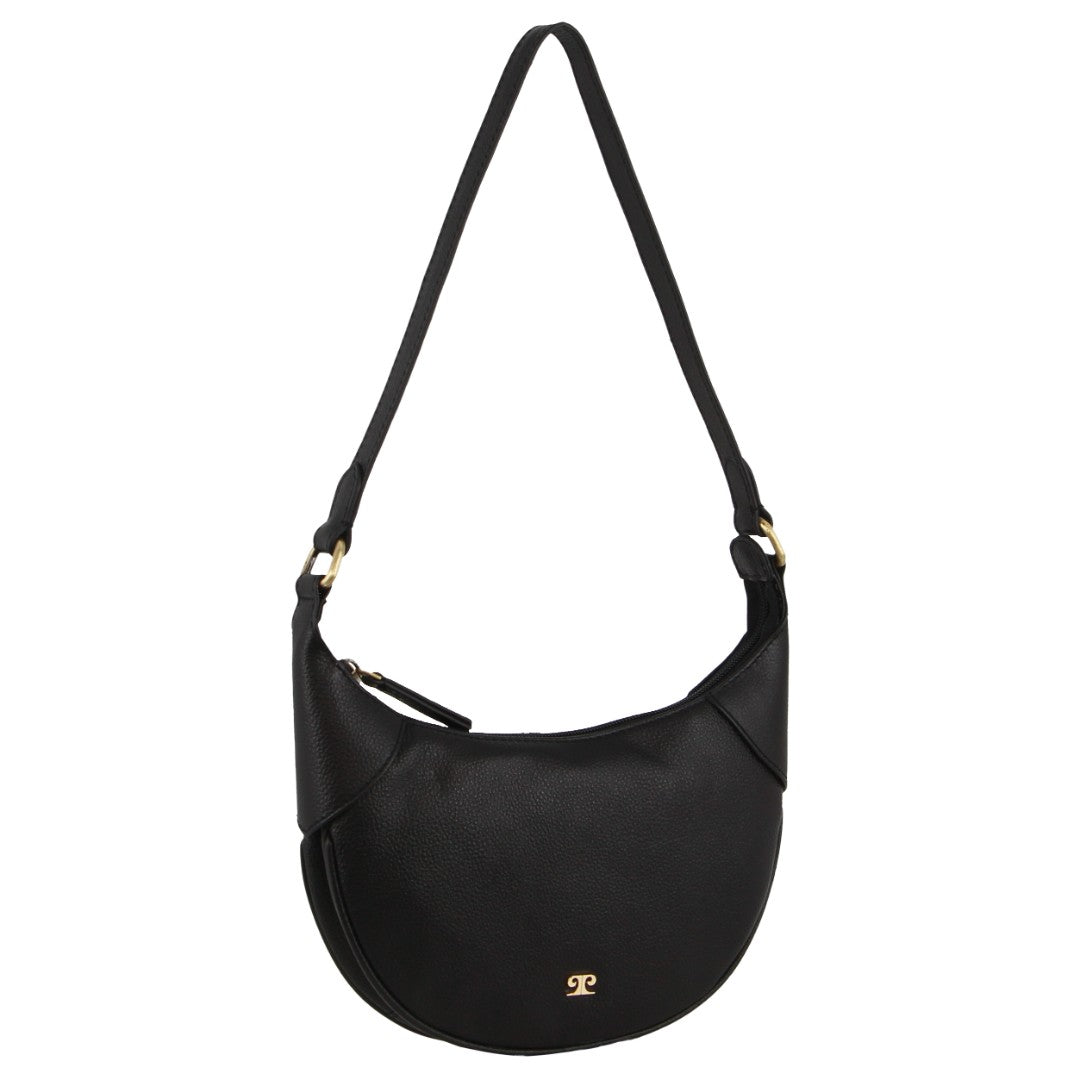 Pierre Cardin Leather Ladies Crescent Shoulder Bag in Black