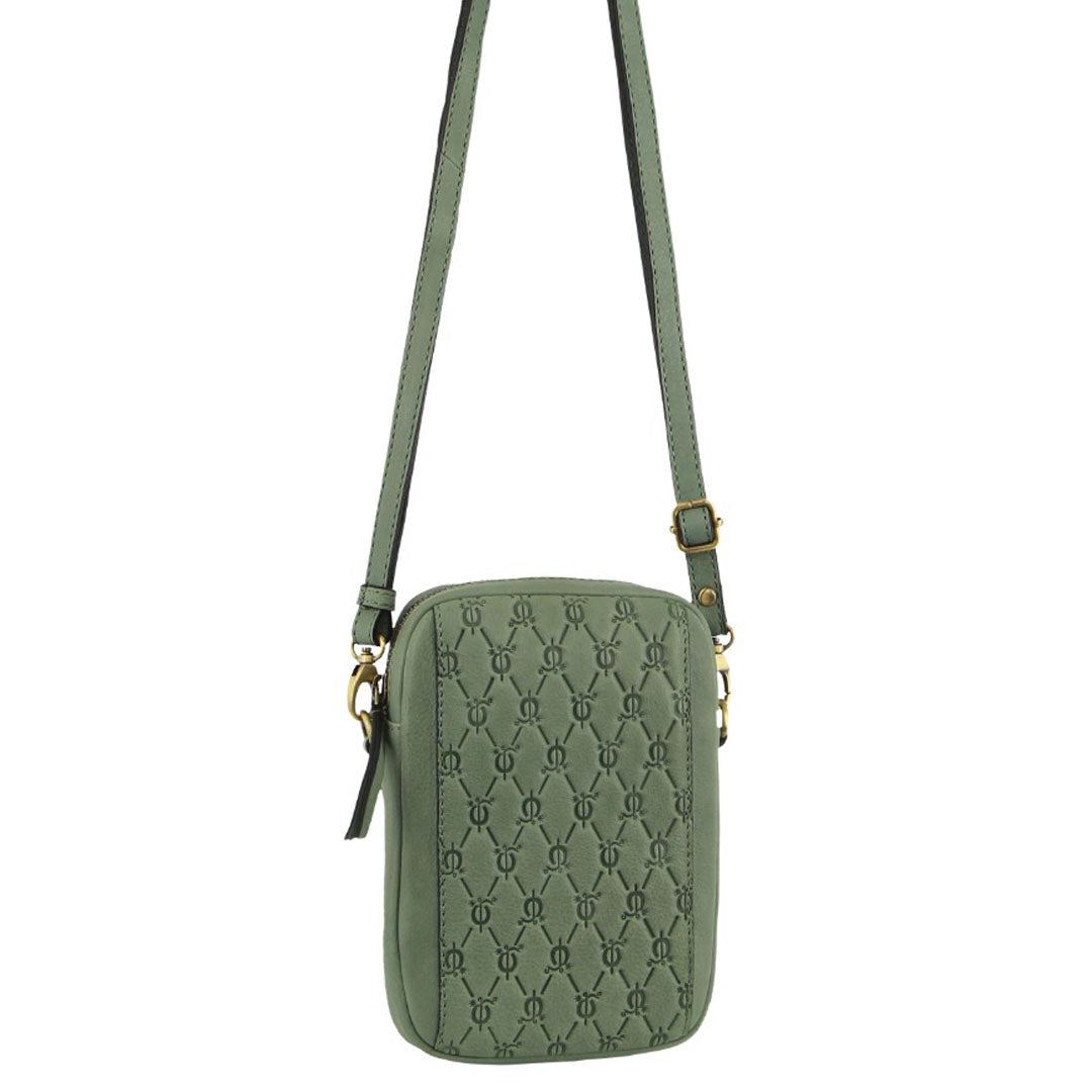 Pierre Cardin leather Textured Design Phone Bag in Sage