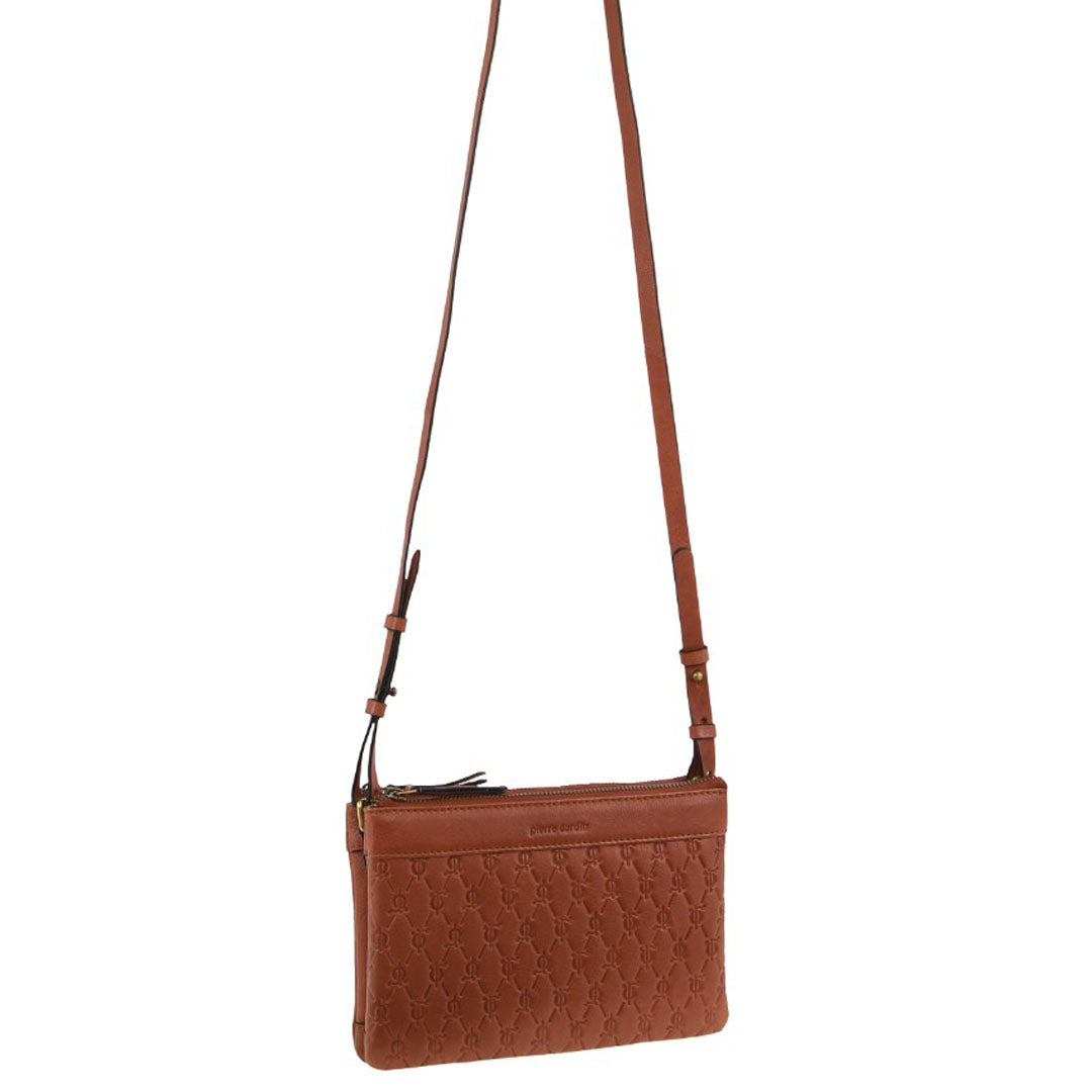 Pierre Cardin leather Pleated-Design Cross-Body Bag in Tan