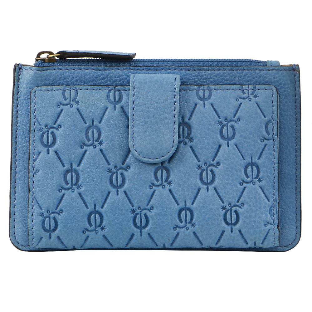 Pierre Cardin Leather Pattern Embossed  Pattern Zip Purse Wallet in Blue
