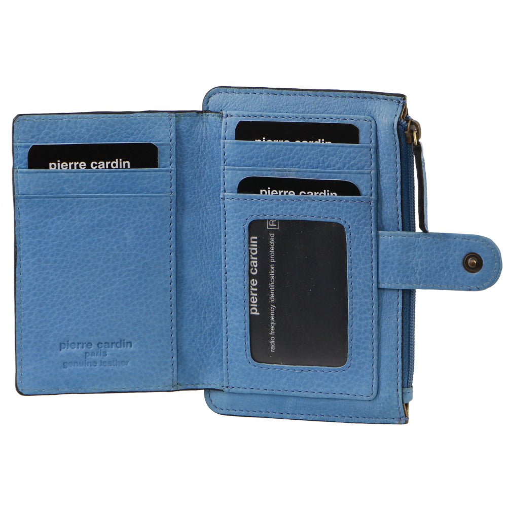 Pierre Cardin Leather Pattern Embossed  Pattern Zip Purse Wallet in Blue