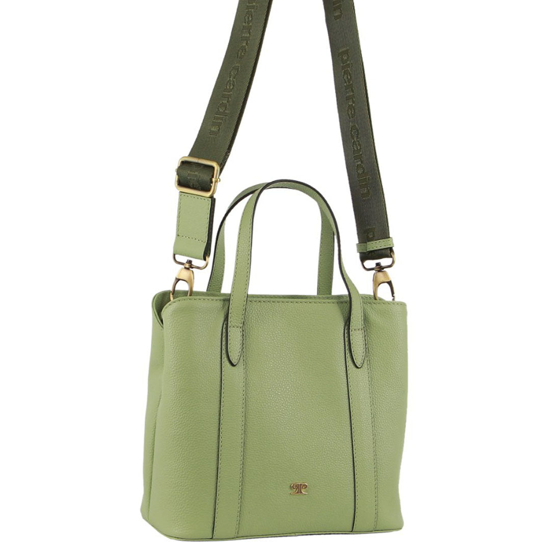 Pierre Cardin Ladies Leather Webbing Strap Tote Bag in Jade